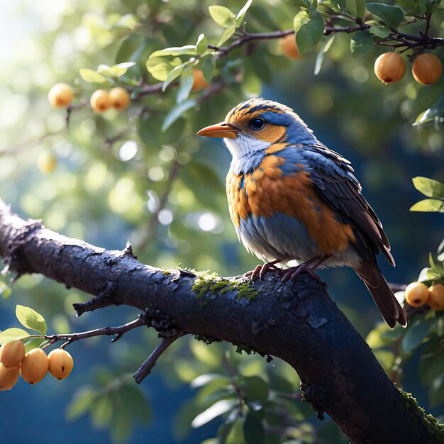 un pájaro posado en una rama con IA rosa generada