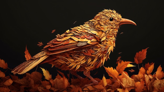 Un pájaro posado sobre un montón de hojas.