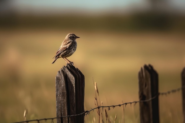 Un pájaro posado en una valla pos.