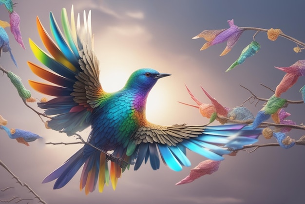 El pájaro que vuela el color del arco iris