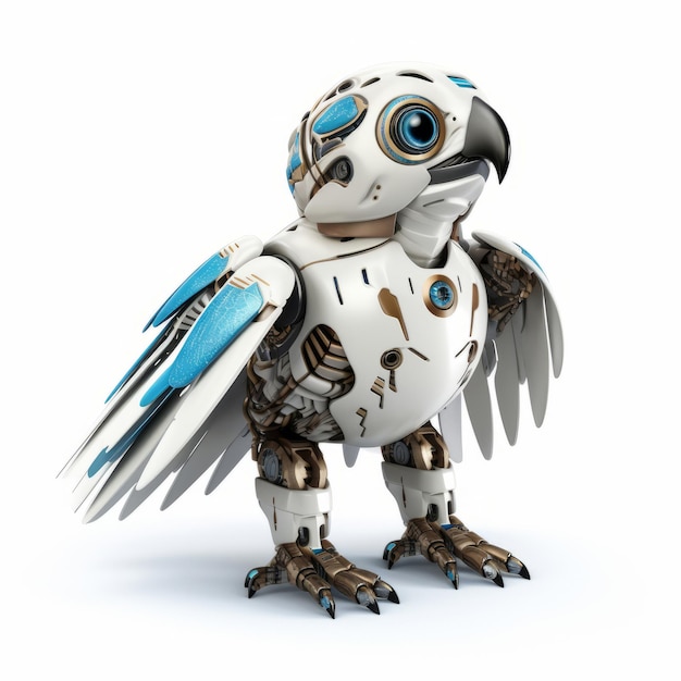 Pájaro robótico lindo robot águila aislado sobre fondo blanco