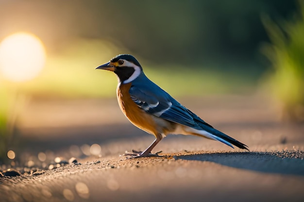 Un pájaro en una roca al sol.