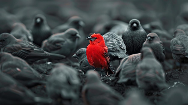 un pájaro rojo está sentado en un fondo negro con un pájario rojo en la espalda