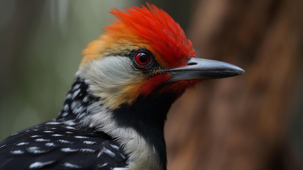 Un pájaro rojo y negro con un pico negro.