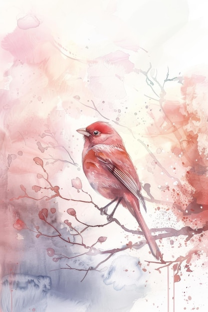 El pájaro rojo posado en una rama