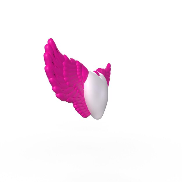 Un pájaro rosa y blanco con un ala que dice "amor".
