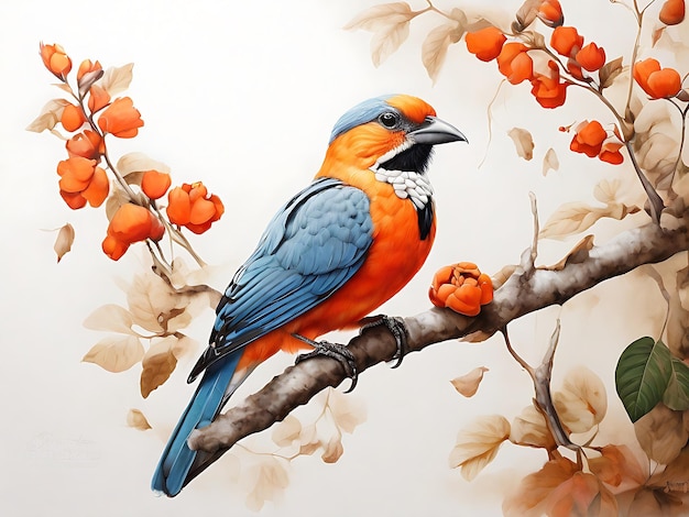 Un pájaro sentado en una rama de un árbol de flores