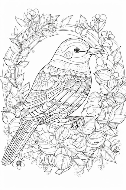 Un pájaro se sienta en una rama con flores.