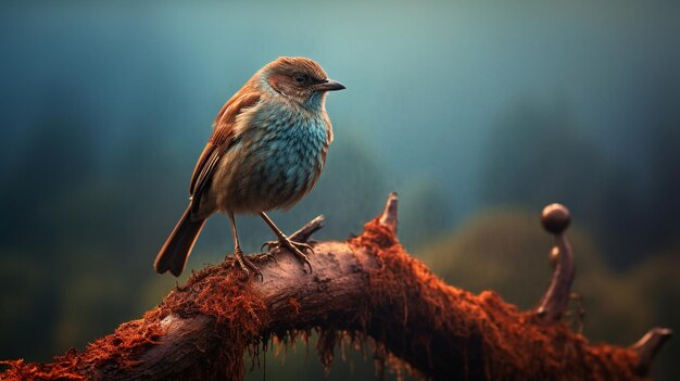 Foto un pájaro se sienta en una rama con un fondo azul.