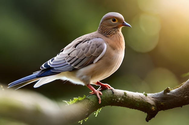 Un pájaro se sienta en una rama a la luz del sol.