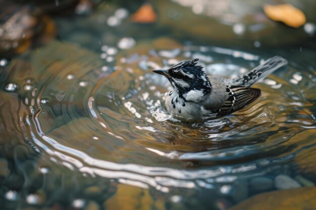 Foto un pájaro sucio en el agua sucia del lago genera ai