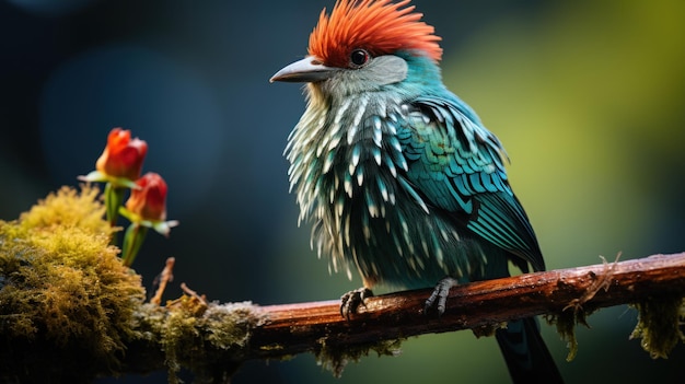 Pájaro turquesa de cabello rojo en la selva tropical de Costa Rica IA generativa