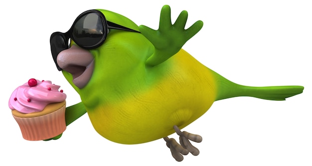 Pájaro verde divertido - Ilustración 3D
