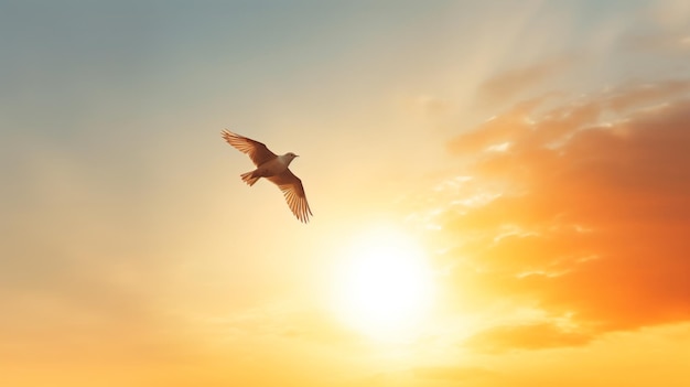 un pájaro volando en el cielo al atardecer