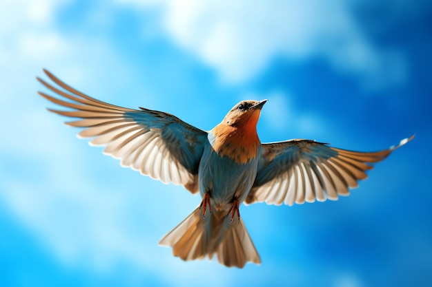 Un pájaro volando en el cielo con las alas extendidas.