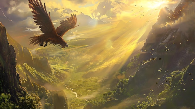 un pájaro volando en el cielo con el sol brillando detrás