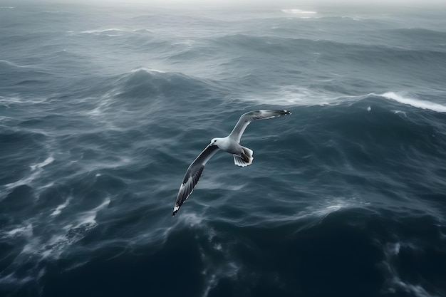 Un pájaro volando sobre el océano.