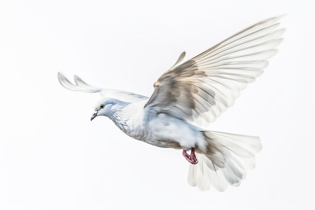 Un pájaro en vuelo contra un fondo blanco.