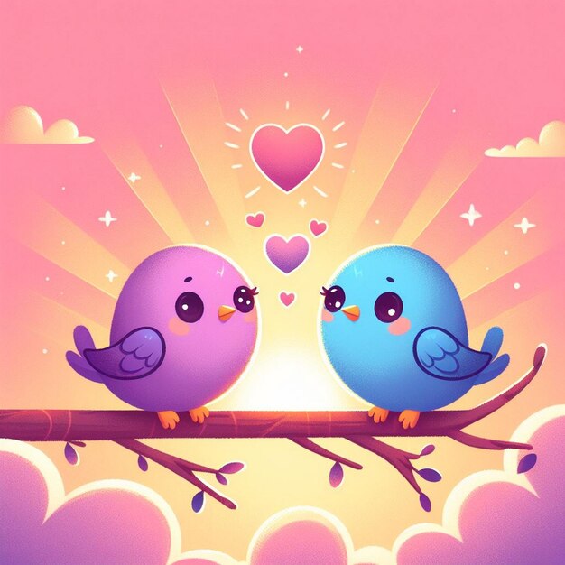 Los pájaros de amor lindos la ilustración de los pájaros románticos los hermosos pájaros del amor el fondo de los pajaros lindos