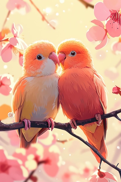 Foto los pájaros amorosos están sentados en una rama en el amor arte de san valentín