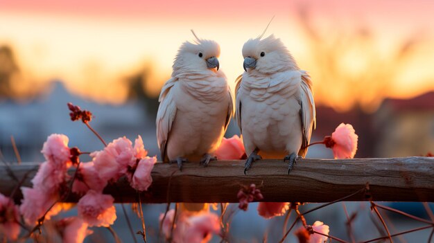 Foto pájaros blancos lindos en una rama de árbol