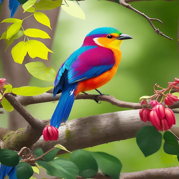 Foto pájaros coloridos en el bosque generados por ai.