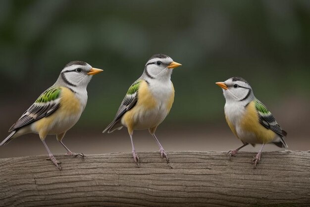 Foto los pájaros divertidos se sientan en una rama en un parque soleado de primavera y chirriando