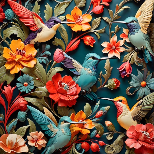 Los pájaros en las flores El mundo encantador del papel pintado floral