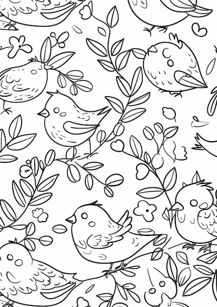 pájaros en un fondo blanco con pájaros y flores