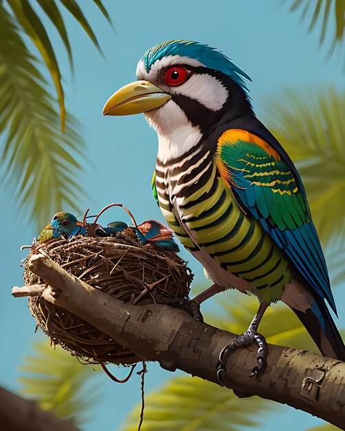 Foto los pájaros lindos que residen en un nido