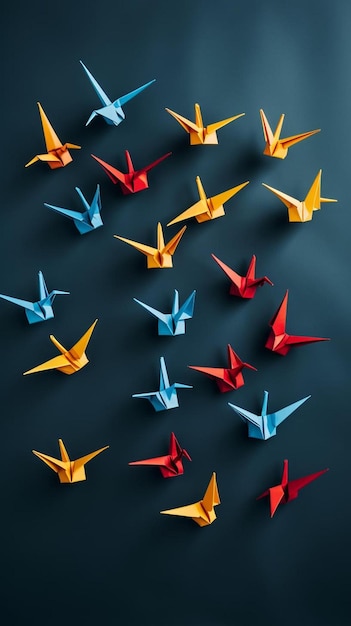 Foto los pájaros de origami están volando por encima de la vista superior