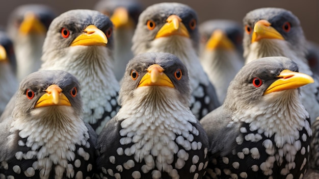 Pájaros picabueyes de pico amarillo de cerca