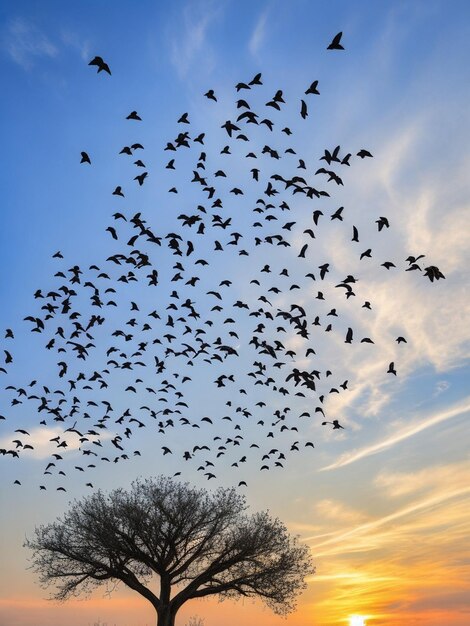 pájaros puesta de sol amanecer árbol cielo azul