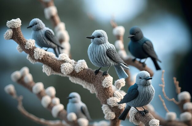 Pájaros de punto de lana