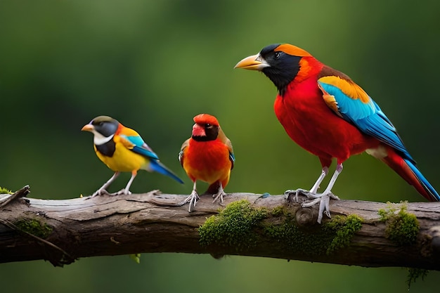 Foto los pájaros en una rama descubren la colorida armonía de la naturaleza.