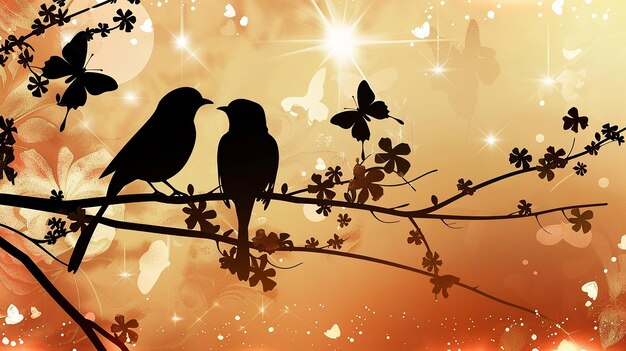 pájaros en una rama con mariposas