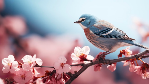 Los pájaros sentados en un árbol lleno de flores de cerezo IA generativa
