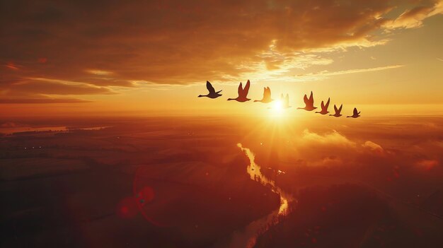 Los pájaros volando sobre las nubes