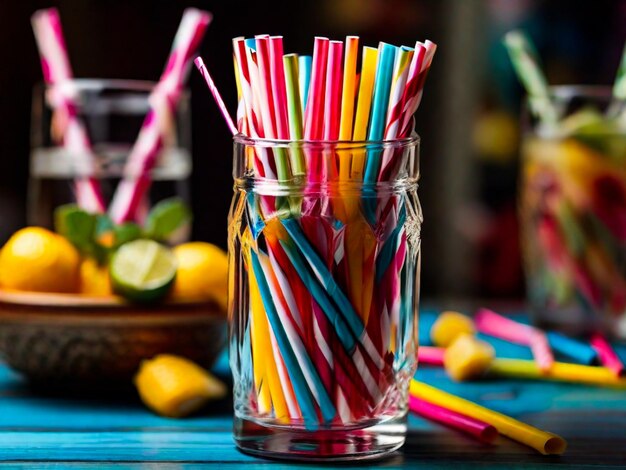 pajitas multicolores en una mesa