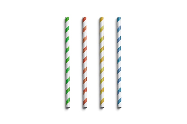 Pajitas de papel de colores en blanco aisladas, vista superior