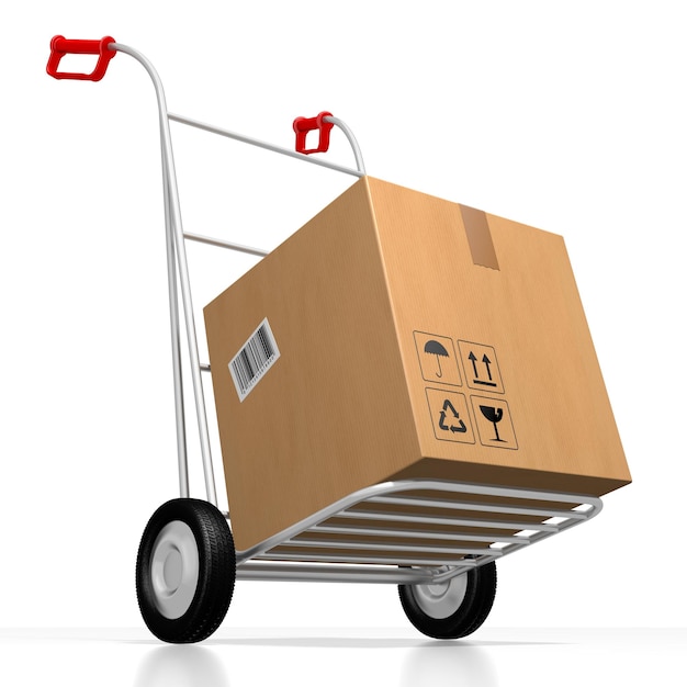 Paket auf Handwagen 3D-Illustration