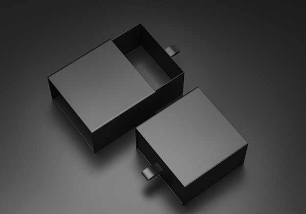 Paket leer Schiebeschublade schwarz Karton Modell für Corporate Branding. 3D-Rendering