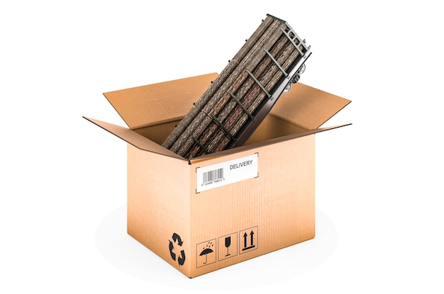 Paket mit Güterwagen voller Holzstämme 3D-Rendering