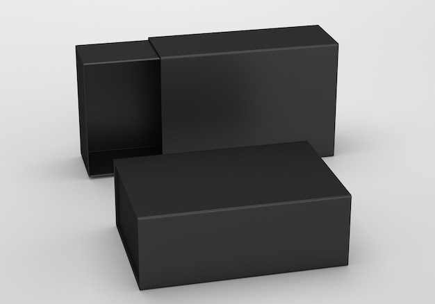 Paket Pappe Schiebeschublade Black Box. Für kleine Gegenstände, Streichhölzer und andere Dinge. 3D-Rendering