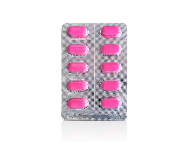 Paket von rosa Pillen Apotheken- und Medizinkonzept