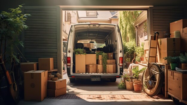 Foto paketkisten im lieferwagen