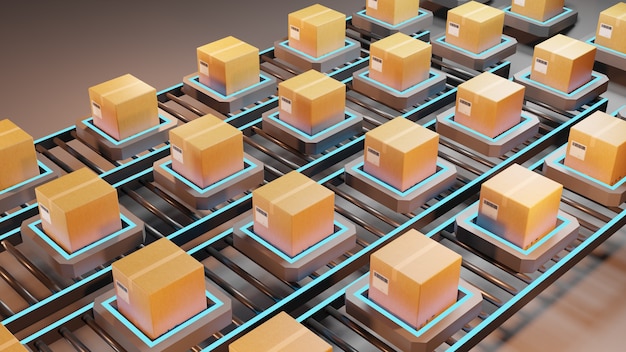 Paketversand. automatisches Logistikmanagement, 3D-Rendering