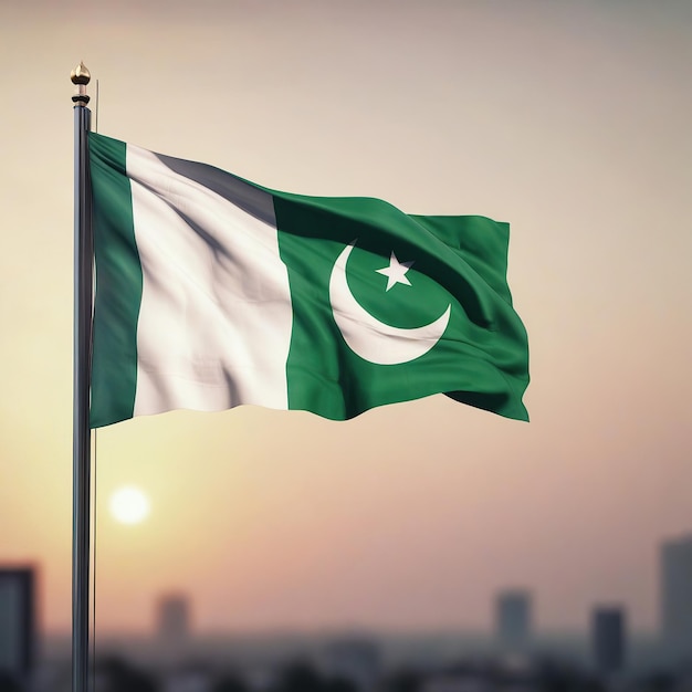 Pakistán ondeando la bandera sobre el fondo del cielo azul ilustración 3d