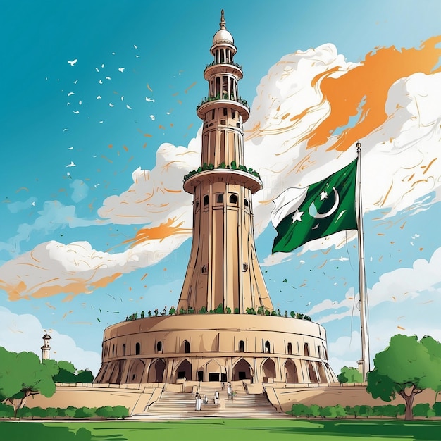Foto pakistan-unabhängigkeitstag-design mit minarepakistan