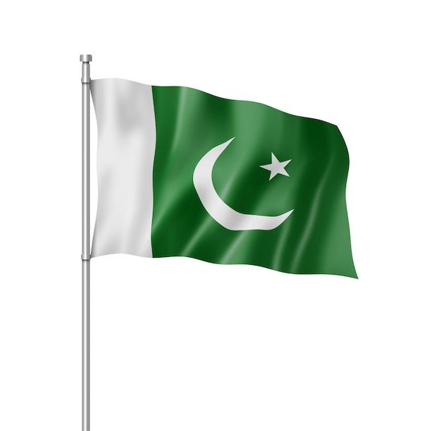 Pakistanische Flagge, dreidimensionale Darstellung, isoliert auf weiß